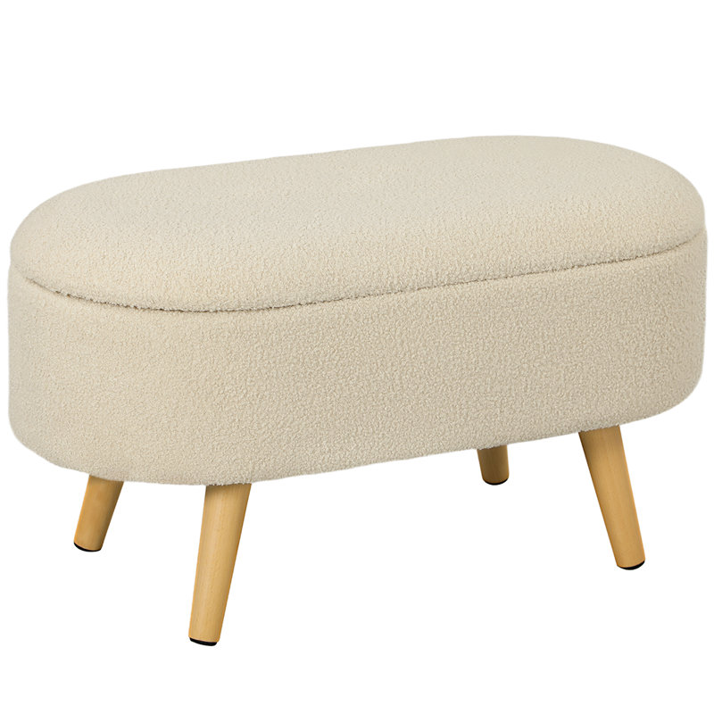 Godfried 82cm Wide Oval Solid Colour Footstool Ottoman, Cream