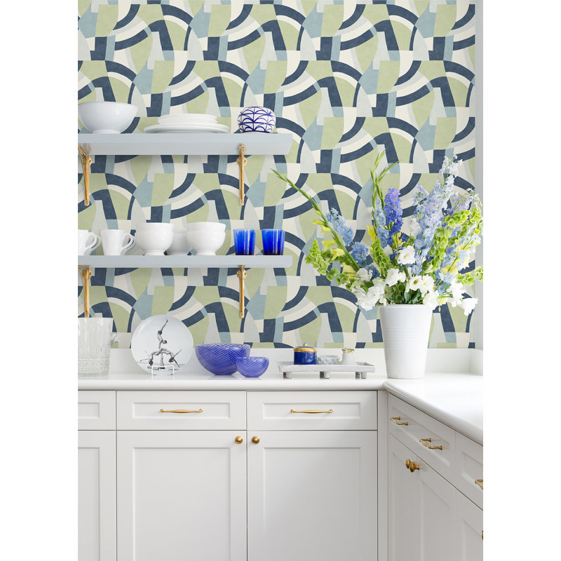 Melbourne Peel & Stick Geometric Roll, Teal