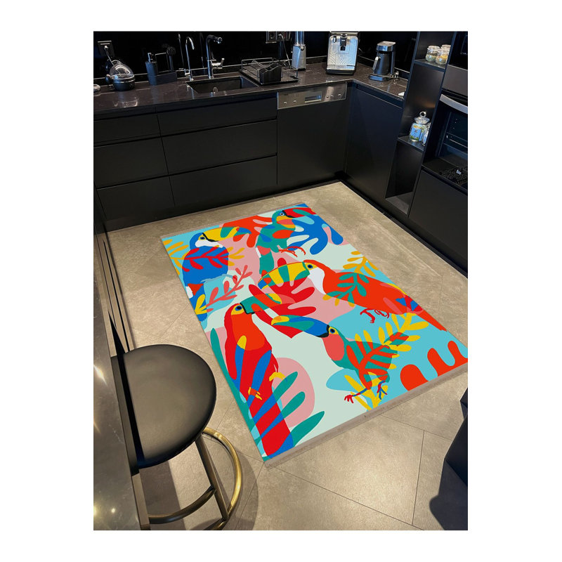 Tapis décoratif multicolore à motif de perroquet camouflage, Sous-tapis rectangulaire de 3 pi 3 po x 4 pi 11 po