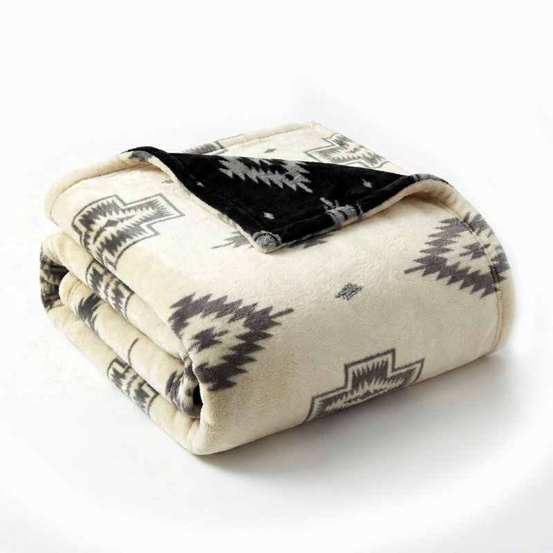 Silky Floral Plush Blanket, Korean Mink Style, Heavy 5lb Queen Blanket, Monochrome Southwestern