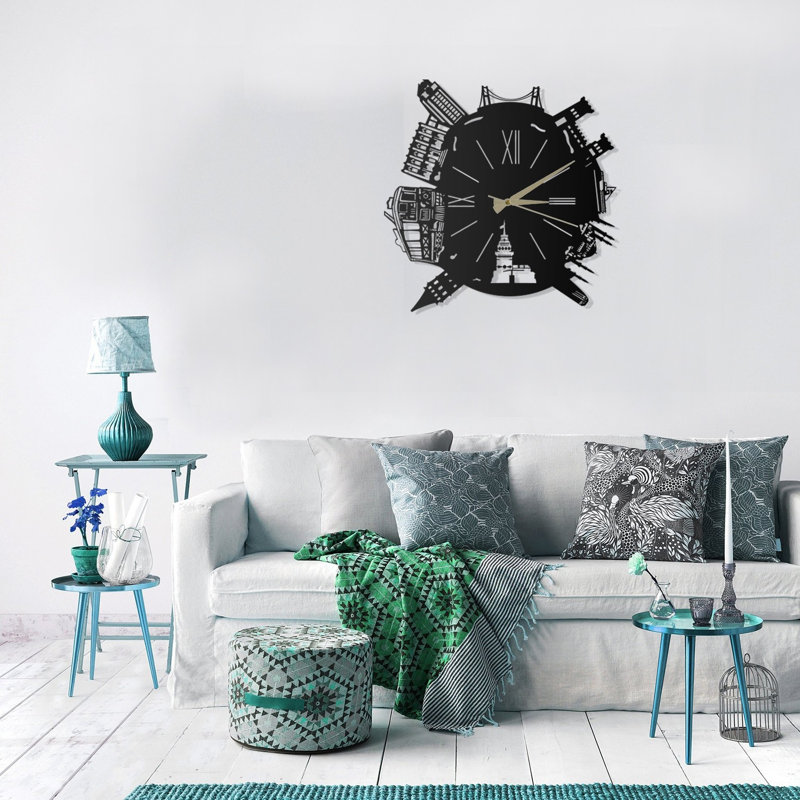 Horloge murale élégante en métal 19,7 po x 19,7 po | Fabrication 100% métal, épaisseur: 0,08 pouce | Conception noire élégante, parfaite pour la décoration intérieure et le bureau | Facile à accrocher avec pièce arrière, pièce fonctionnelle et moderne