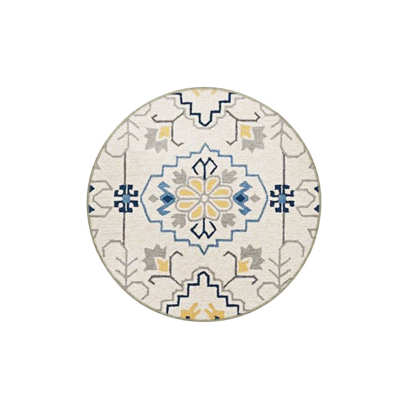 Tapis bleu lavable à motif floral rétro, Sous-tapis carré 3 pi 3 po inclus