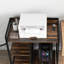 Table d'imprimante rustique brune avec ports de charge. Tablette réglable à 3 niveaux pour le bureau. Plaquettes de frein mobiles. Bureau industriel contemporain. Brun, tablette, utilisation