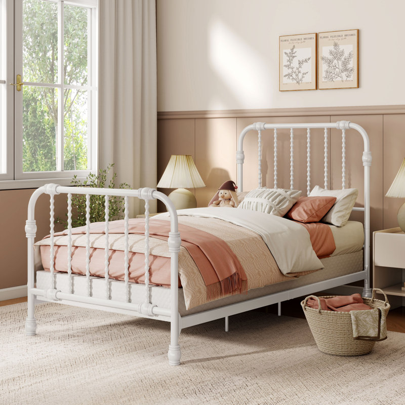 Wren Metal Spindle Panel Bed, Twin, White