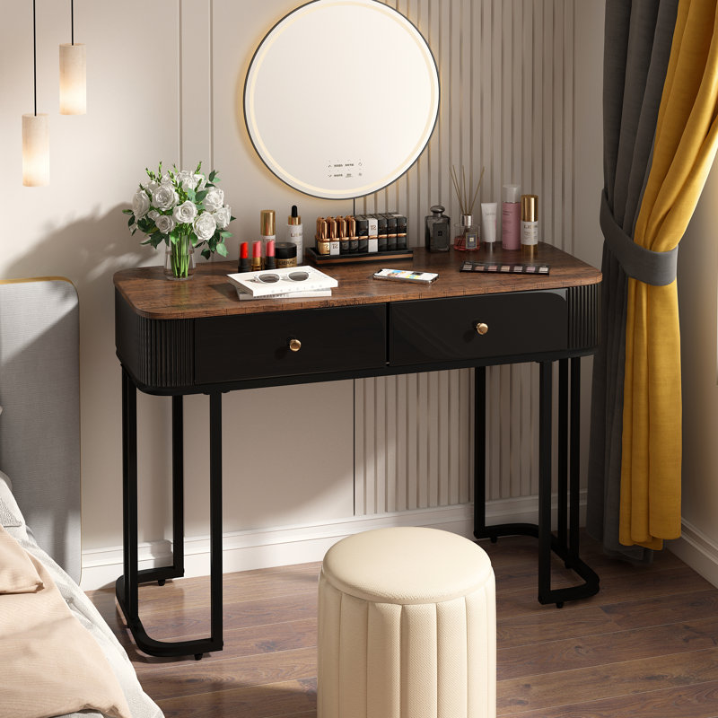 40.35" Console Table with Drawers, Black, Brown