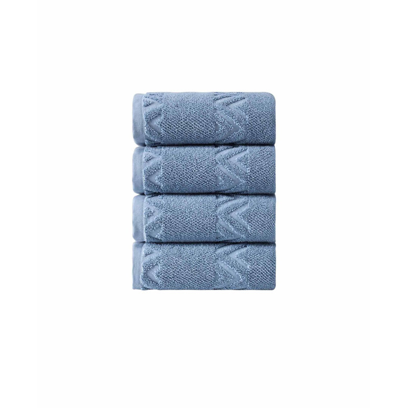 Ensemble de quatre serviettes de toilette géométriques bleues en coton turc 27" x 54"