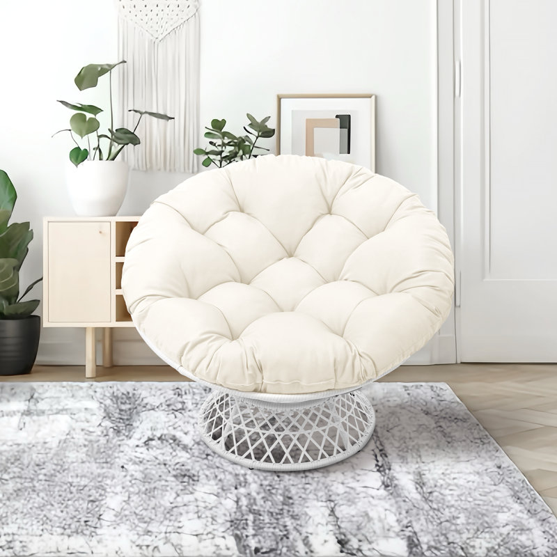 Hubhalsun 360° Swivel Papasan Chair - 350 lbs Capacity Indoor/Outdoor Wicker Lounge Chair with Thick Cushion, Modern Accent Chair for Living Room, Bedroom
