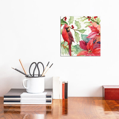 Poinsettia and Cardinal Ii 1 Piece Wrapped Canvas Wall Art