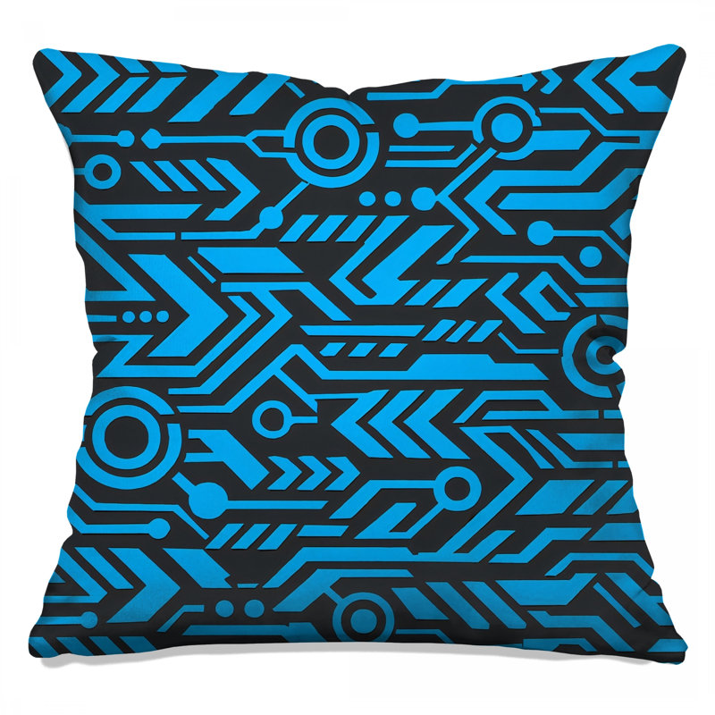 Blue Circuit Board Pattern Double Sided Throw Pillows, 20 x 20 inches