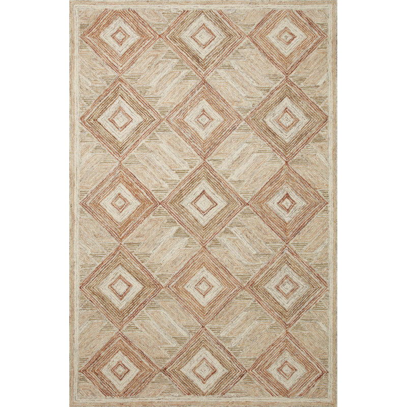 Tapis géométrique en laine touffeté à la main de couleur sable / argile Dezirae, Rectangle 8 pi 6 po x 11 pi 6 po