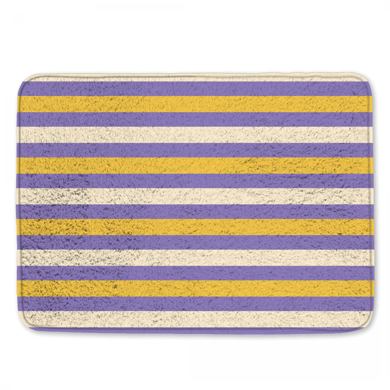 Tapis de bain mauve à rayures jaunes, L 34 po x L 21 po
