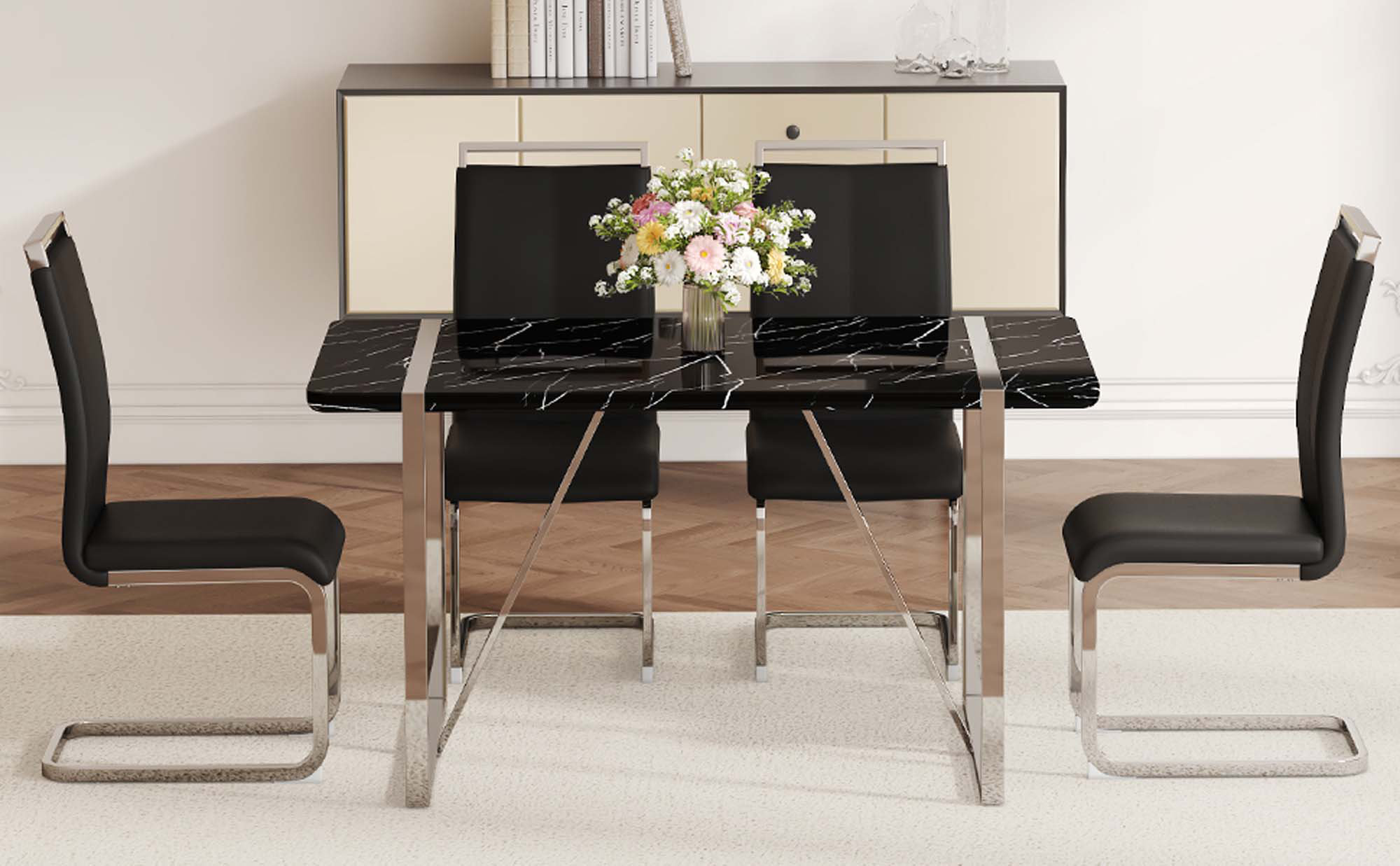 17 Stories Table And Chair Set.A Rustic Industrial Rectangular Mdf ...