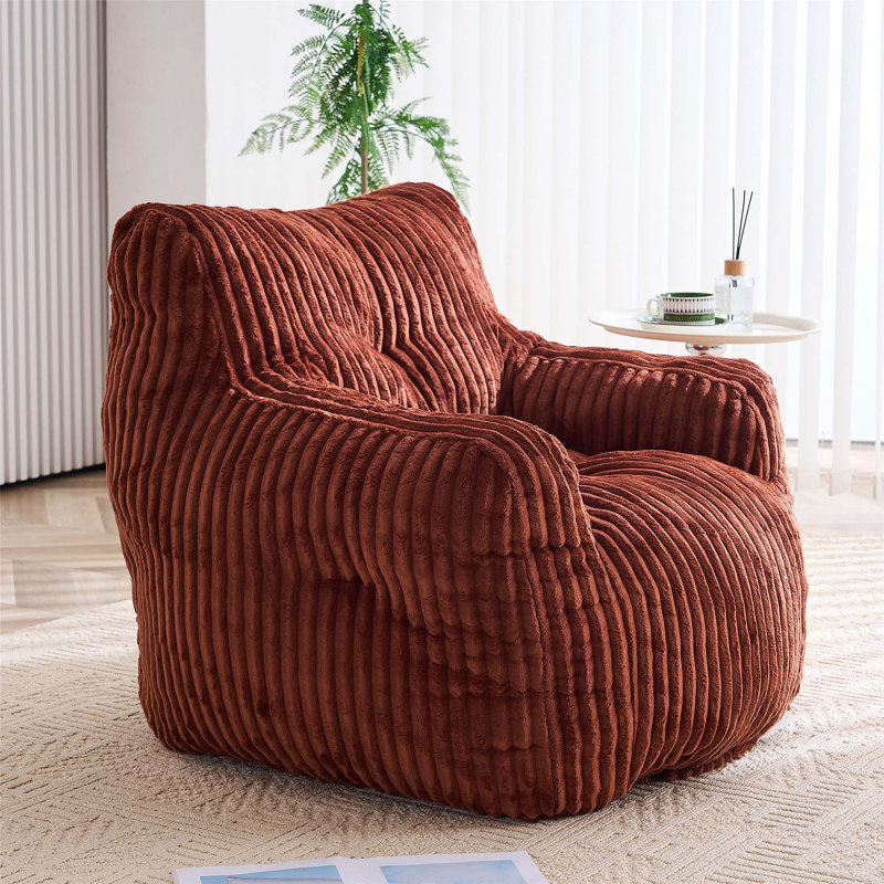 Corduroy Bean Bag Chair with Memory Sponge Fill for Ultimate Comfort and Ergonomic Support., Red Corduroy