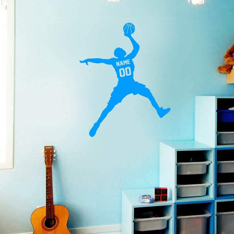 Décalcomanie murale Trinx Basketball Dunking Ball avec nom personnalisé - CS40, H 15 po x l 13 po, Bleu ciel