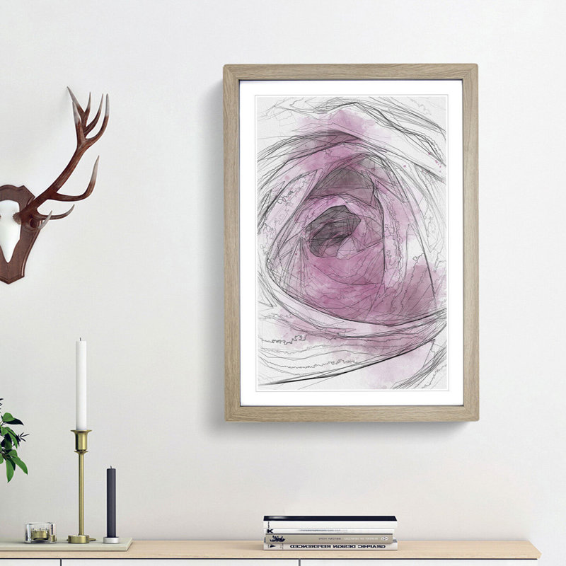The Heart of a Pink Rose in Abstract - Picture Frame Graphic Art Print on MDF, Oak Framed, 48cm H x 36cm W x 2cm D