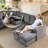 130" U-Shaped Sectional Sofa Bed with Chaise, Pull Out Sleeper and Storage, 7-Seater Convertible Couch for Living Room, Gray Corduroy-1092985286