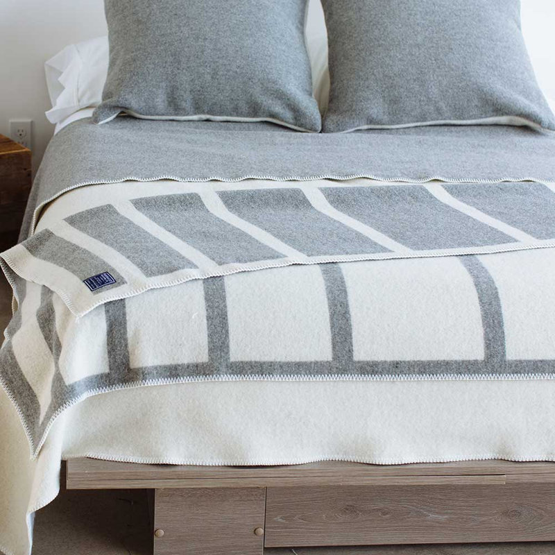 Reversible Framed Stripe Wool Throw, Beige