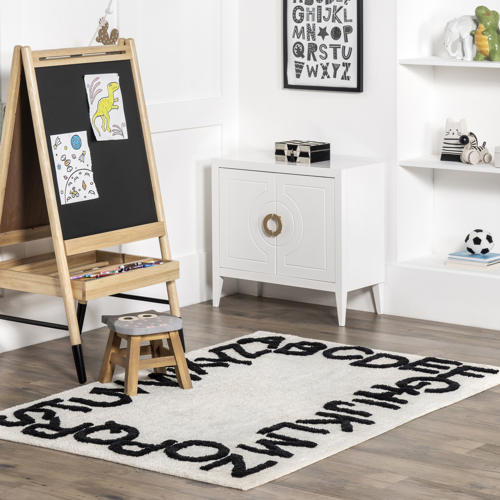 Fayte Alphabet SpinCleanable Rug, Rectangle 4' x 6'