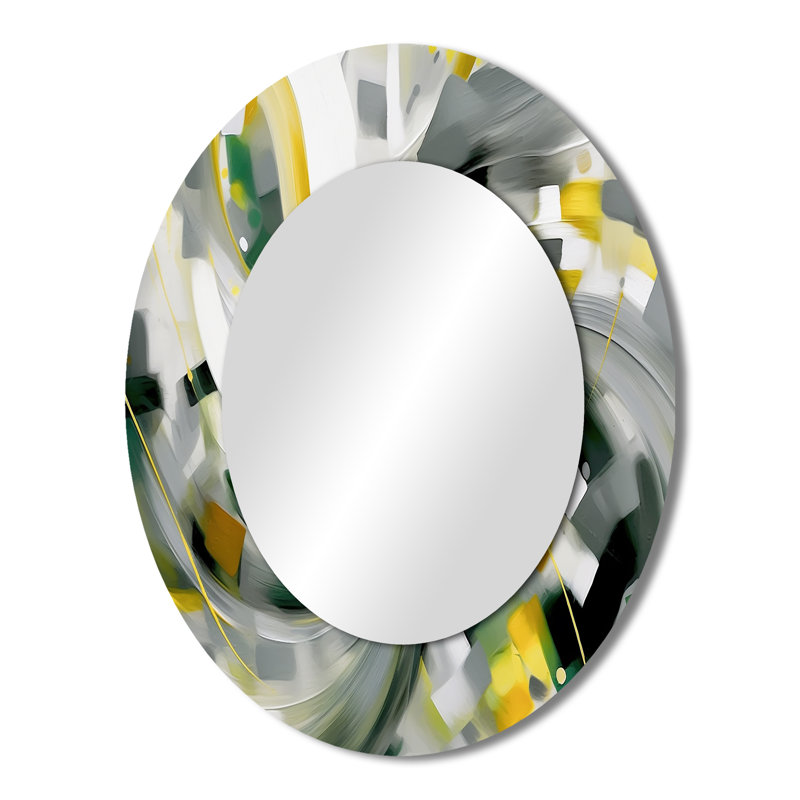 Sanetra Dynamic Waveforms I - miroir scandinave, miroir mural vert unique, impression d'art en métal, 43 po x 33 po, Ovale