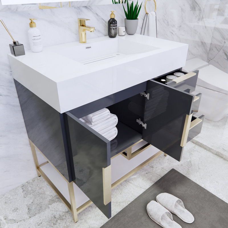 Ensemble de meuble-lavabo simple 36 po Glasgow, Gris, Blanc