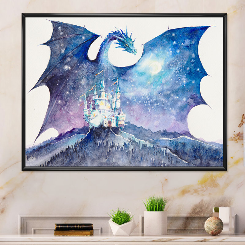 " Dragon Castle Guard Castle ", 8" H x 12" W x 1" D, Black Floater Framed Canvas