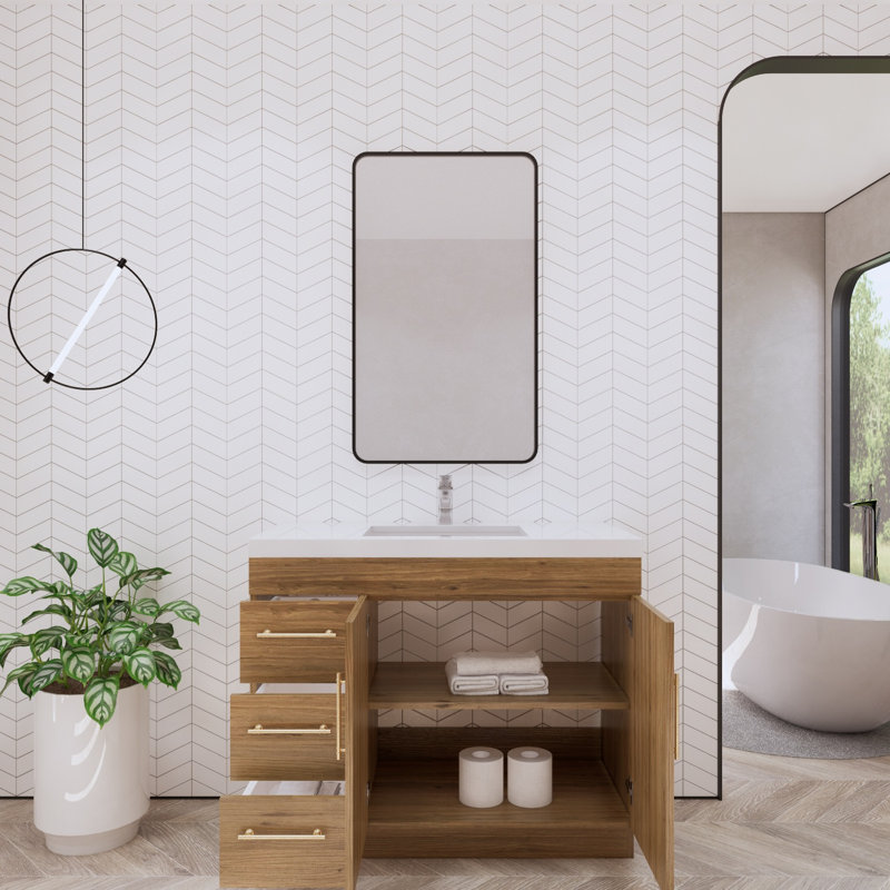 Meuble-lavabo simple l 42 po Spring, Chêne naturel