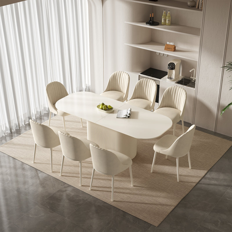 Ensemble de table de salle à manger 86,61 "ovale blanc crème avec 8 chaises pour la cuisine, le bar et le salon