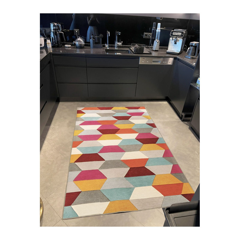 Multi Color Hexagon Pattern Creative Modern Decorative Machine Washable Area Rug, Rectangle 3'3" x 4'11"