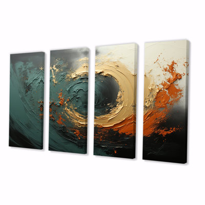 Ensemble de 4 décorations murales orange et or ondulées Melody III - Abstract Spirals