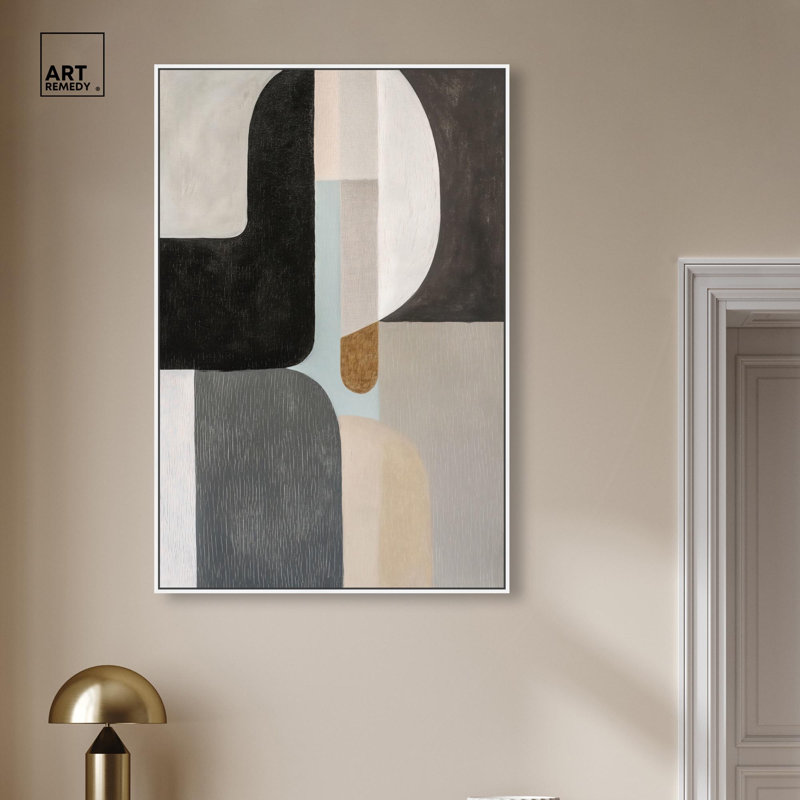 Art géométrique «Boho» par Art Remedy, H 46 po x l 31 po, Cadre flottant blanc