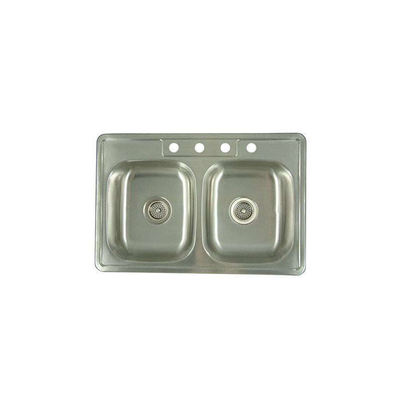 33.06" L x 22" W x 8" Carefree Double Bowl Kitchen Sink