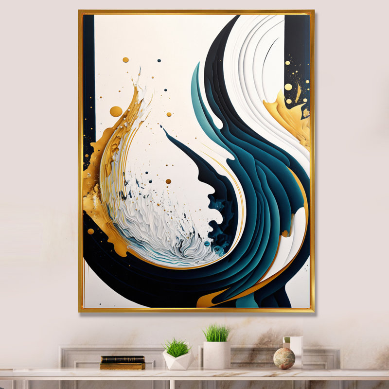«Blue and Gold Modern Abstract VI», reproduction sur toile flottante, H 32 po x l 16 po x P 1 po, Or