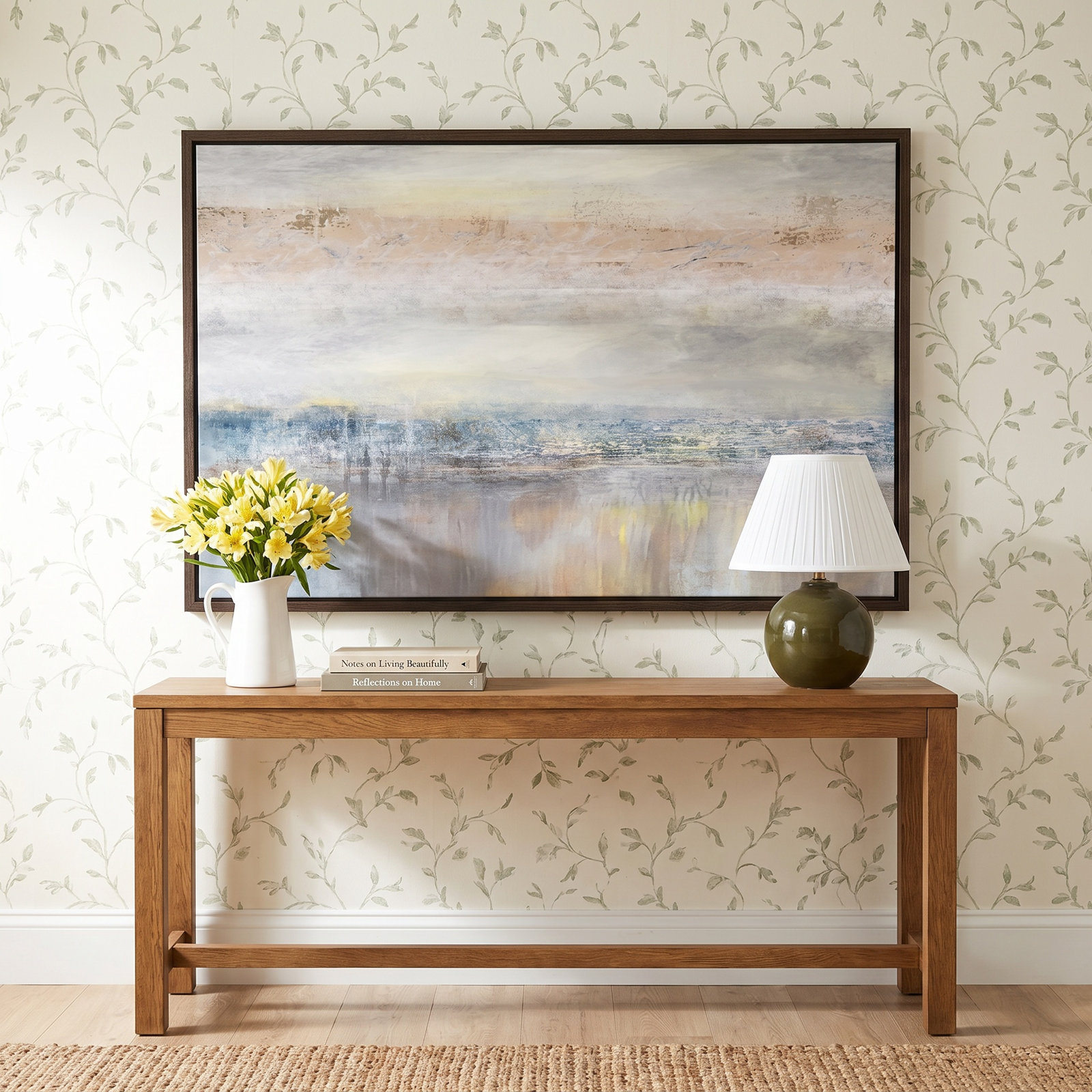 Electra "From A Distance" Painting by Nan, Picture Framed Paper, 29.5" H x 41.5" W, Walnut Wood