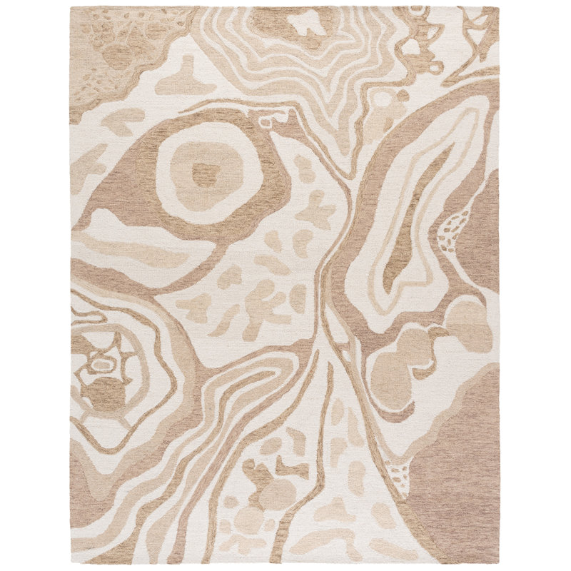 Tapis beige / ivoire en laine / coton touffeté à la main Ebony 779, Rectangle 8 pi x 10 pi