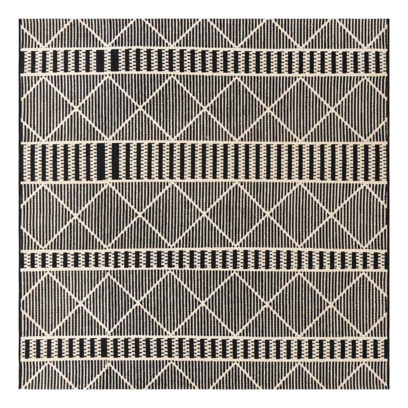 Black Dalyan Indoor/Outdoor Trellis Rug, Square 6'