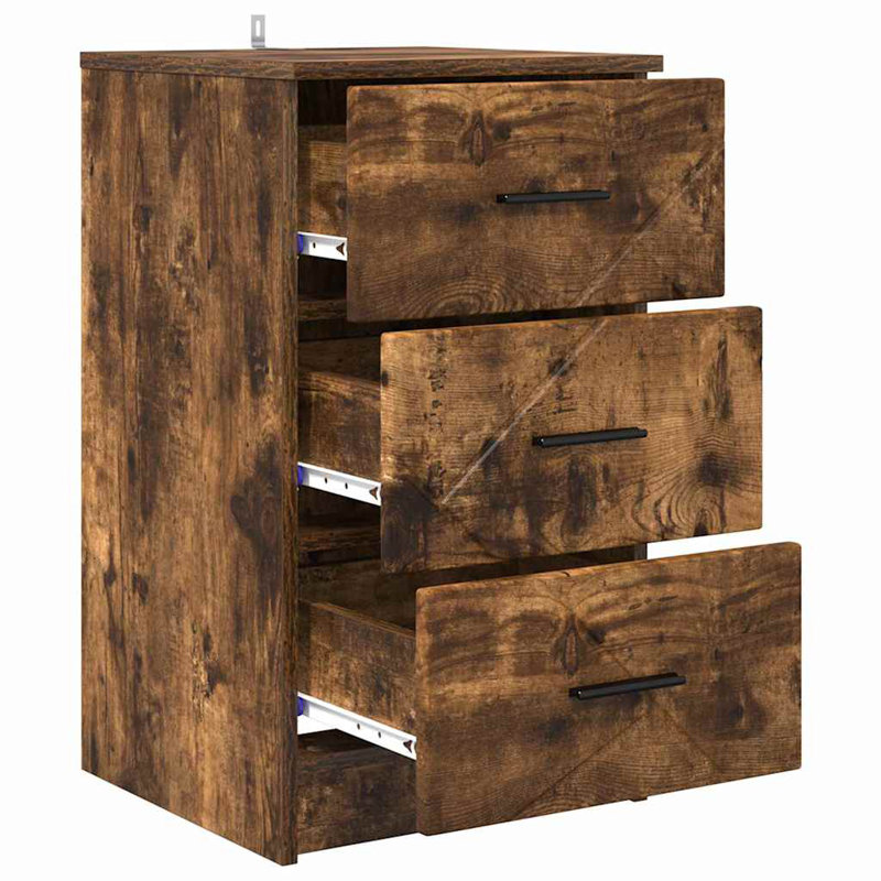 38cm W Manufactured Wood Bedside Table, Smoked Oak