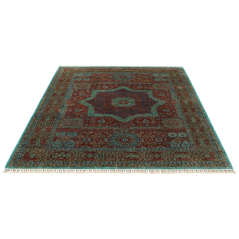Tapis tribal turc 6 x 8 rouille et bleu