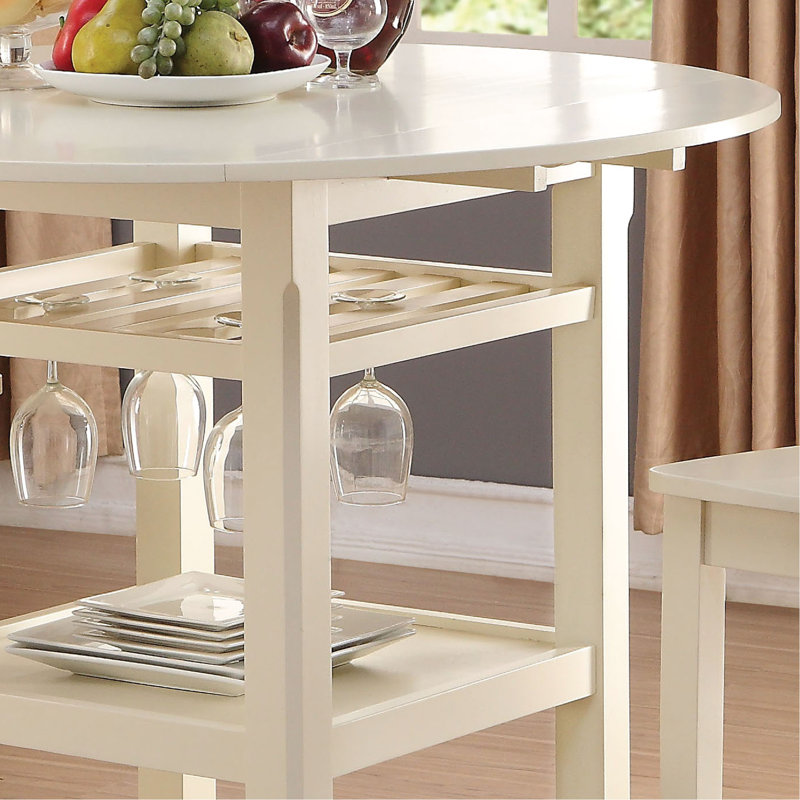 Table de salle à manger à hauteur de comptoir crème - Option stable et élégante avec 2 tablettes rabattables pour rehausser votre expérience