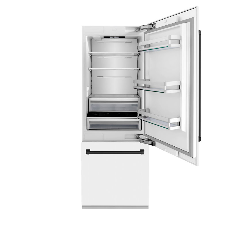ZLINE 30 Autograph Edition 16.1 cu. ft. Built-in 2-Door Bottom Freezer Refrigerator with Accent, White Matte, Matte Black