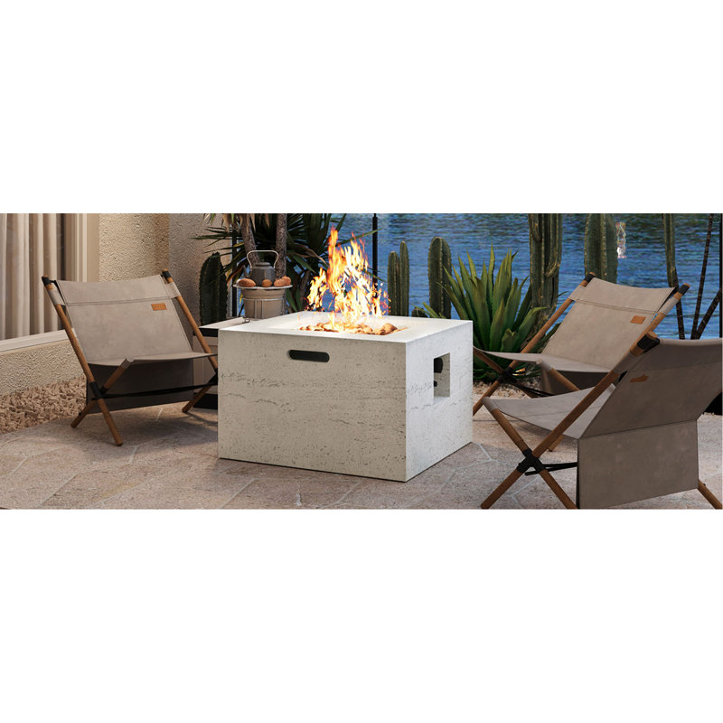 Foyer d'extérieur carré avec brûleur en acier, table de foyer au propane légère de 24,02 pouces avec flamme réglable, 40 000 BTU, pierres de lave et housse de pluie pour la terrasse, la cour arrière et la piscine