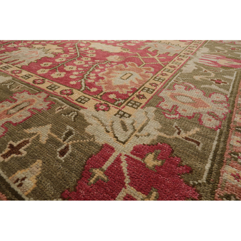 Wool Oriental Area Rug in Raspberry/Sage/Peach/Moss