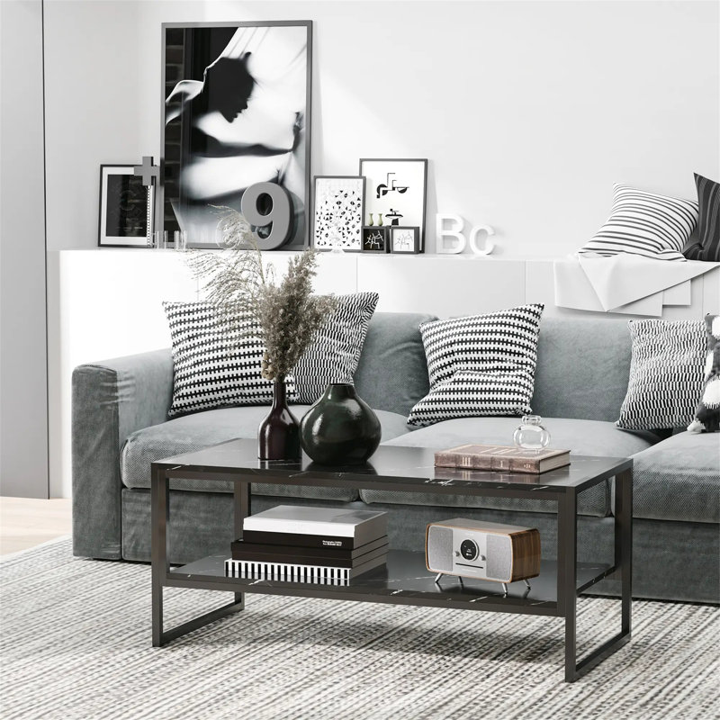 Clida Coffee Table with Storage, Black, Black