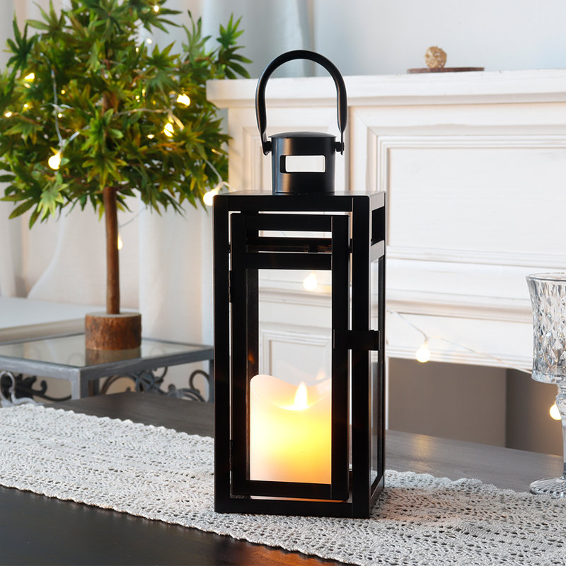 Metal Candle Lantern 12'' High Decorative Outdoor Lantern, Black
