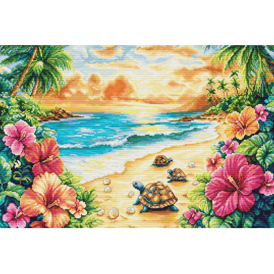 Trousse de broderie au point de croix compté « Plage tropicale d'été et tortues » de Luca-S BU5089L