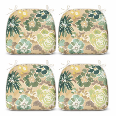 Outdoor Patio Chair Cushions, Water-Repellent U-Shape Thick Foam Seat Cushions with Ties, 17"x16"x2" All-Weather Cushions for Garden, Patio & Dining Chairs Set of 4