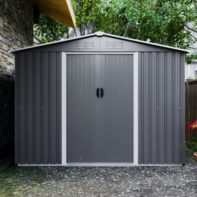 8x6 Ft Outdoor Storage Shed With Lockable Doors - Galvanized Steel For Garden, Patio, Backyard, Lawn, Gray All Weather, Wear Metal Weather In Rainproof