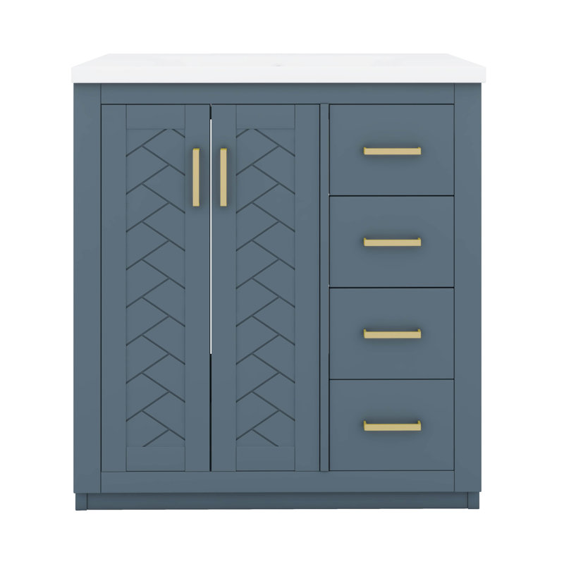 Meuble-lavabo autoportant 30 po avec 3 tiroirs à fermeture en douceur, Bleu