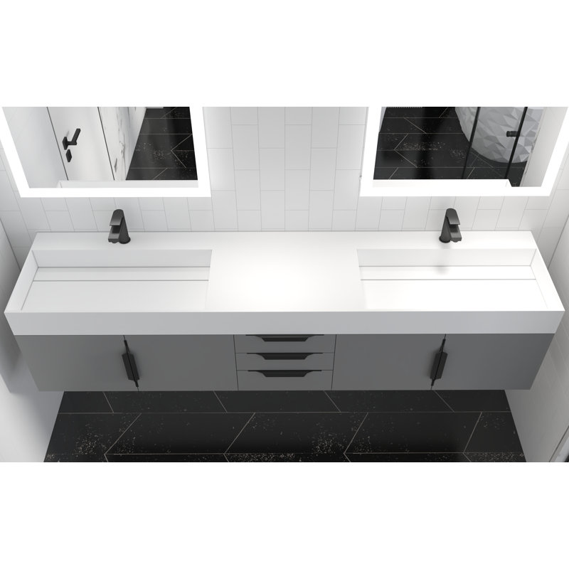 Meuble-lavabo double 84 po avec plateau Amazon, Blanc, Noir, Gris