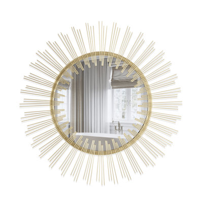 31 In. W X 31 In. H Gold Sunburst Mid-century Modern Metal Framed Accent Mirror