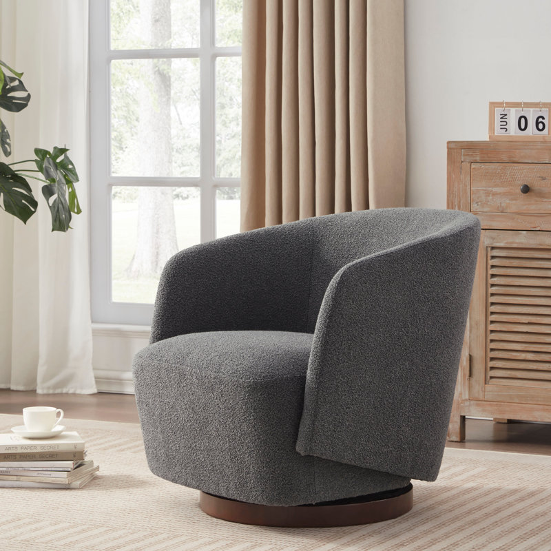 Fauteuil d'appoint pivotant rembourré Caysey Boucle, Gris